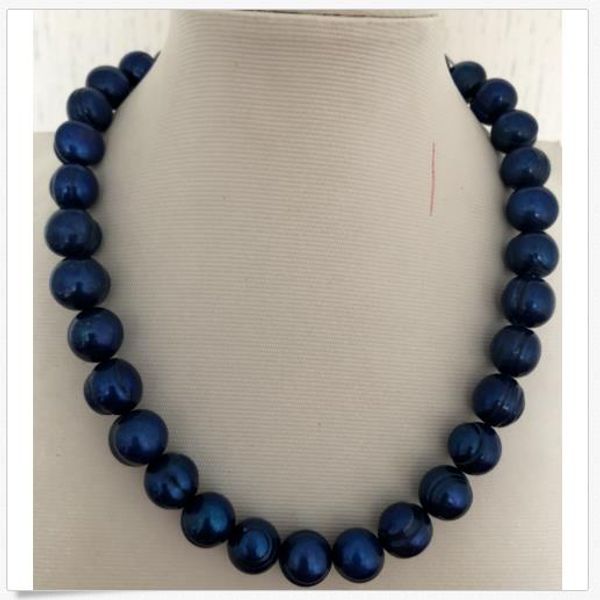 

elelgant 12-13mm tahitian baroque black green pearl necklace 18inch 14k, Silver