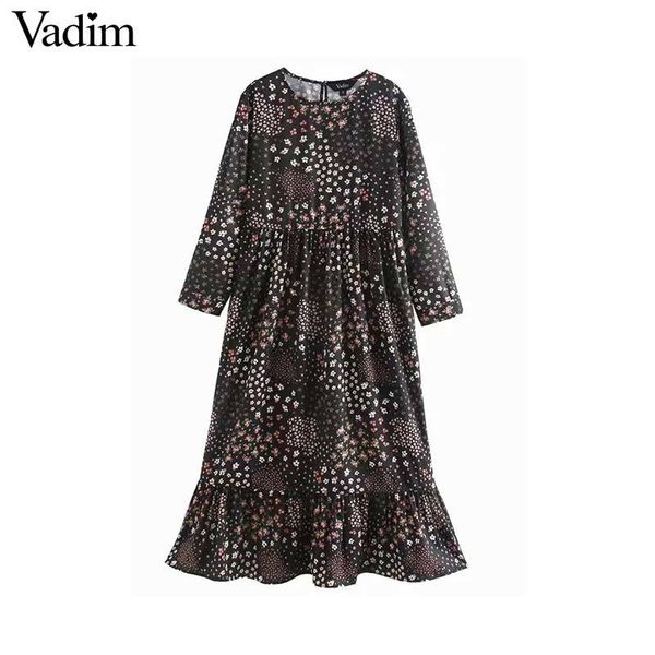 

vadim женщины старинный цветочный узора миди платье с длинным рукавом o шея женщины вскользь стильными середины платья икры прямо vestidos q, Black;pink