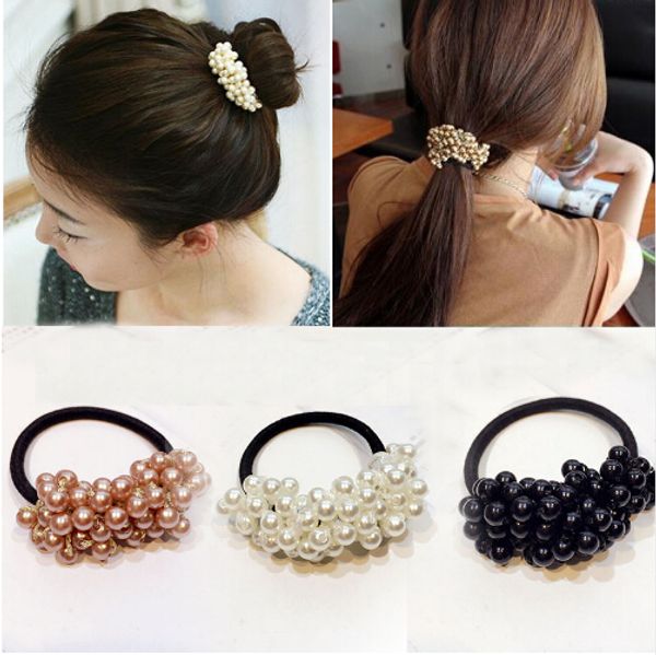 

women hair accessories pearls beads headbands ponytail holder girls scrunchies vintage elastic hair bands rubber rope headdress