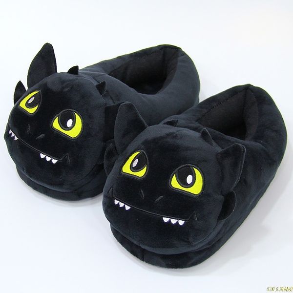 

anime cartoon plush slippers how to train your dragon style winter warm soft pp cotton black home fluffy slippers shoes