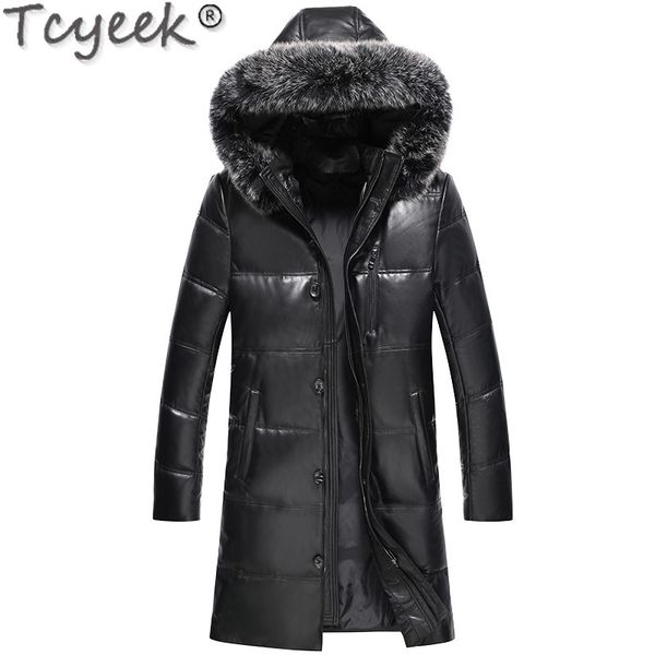

winter genuine leather jacket men fur hooded long sheepskin coat men's down jackets 2020 hq19-yxg1905b kj3637, Black