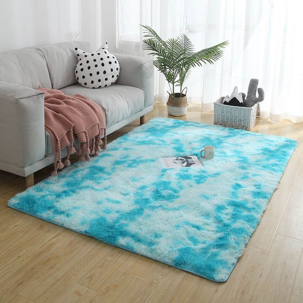 

nordic sofa bed covered with carpet living room bedroom long hair tie dyed gradient carpet essential home textile products