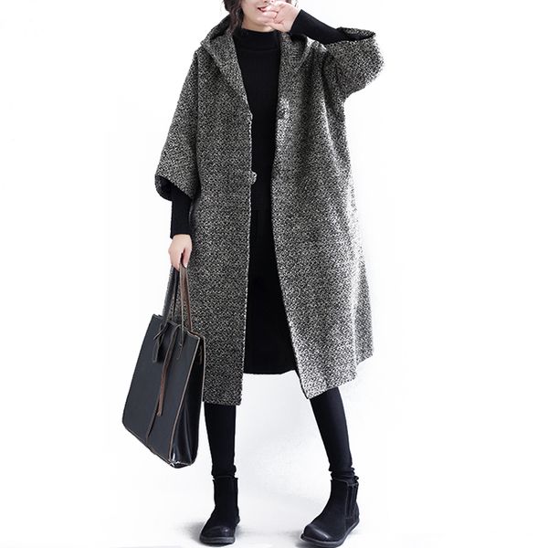 

hooded woolen coat female autumn winter clothing new elegant ladies coat korean style long tweed women windbreaker outerwear, Tan;black
