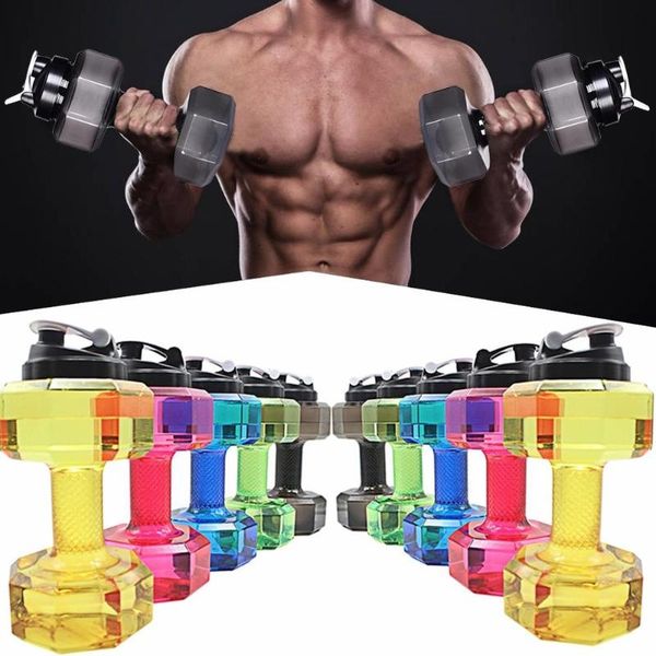 

2.2l dumbbells shaped pp outdoor fitness exercise gym sports water bottle barbells