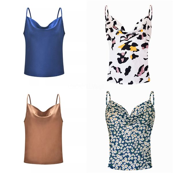 

2020 summer solid sleeveless casual camis tank ladies v-neck female vest women summer imitation silk blouses #117, White