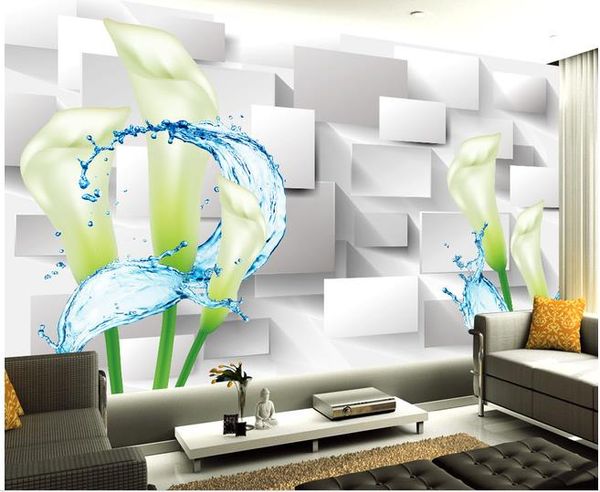 

3d hand drawn floral squares tv background wall modern living room wallpapers
