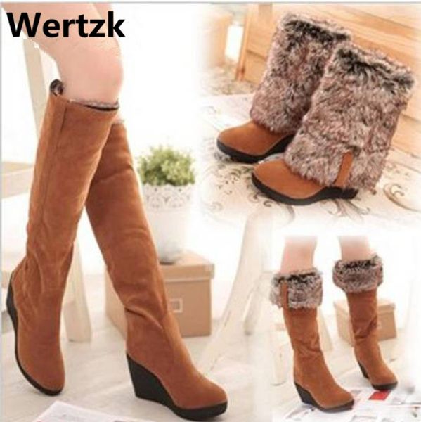 

2018 new wedges high boots women warm boots black 3 ways wear suede knee-high women snow l141