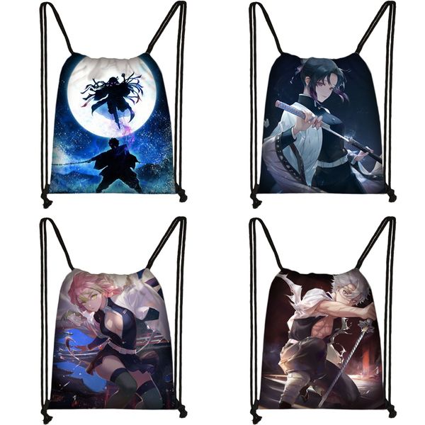 

demon slayer kimetsu no yaiba 3d drawstring bag tanjirou giyuu children storage school backpack women men softback travel bags