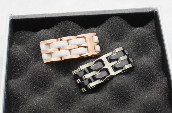 

european and american titanium steel jewelry single and double row black and white ceramic ring couple ring, Golden;silver