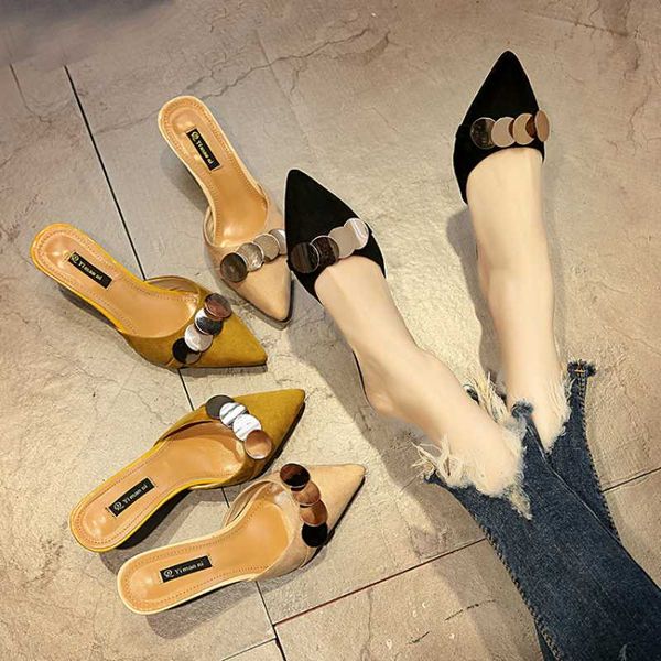 

mazefeng 2020 new summer women shoes casual female shoes solid outdoor sandals thin heels women fashional slippers pointed toe, Black
