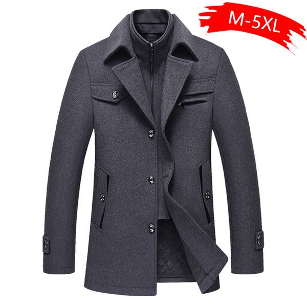

men casual overcoat winter wool coat men's new solid color simple blends woolen pea coat male grey, Tan;black