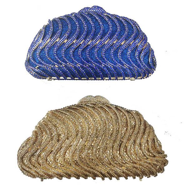 

xiyuan gold/blue crystal women clutches bags wave shell shape rhinestone ladies evening clutch bag mini party purse