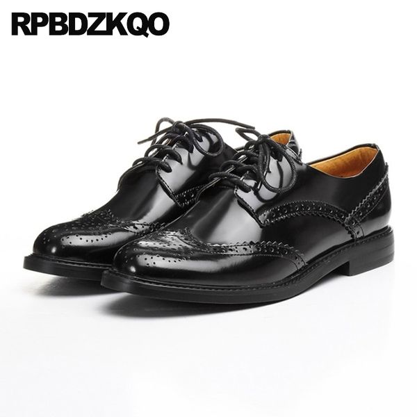 

brogue ladies chinese black genuine leather lace up spring autumn fur patent italian flats fitness vintage women oxfords shoes