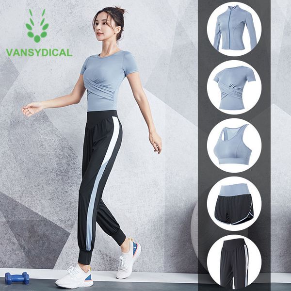 

brand 2020 тренировки йога set женщины gym одежда outfit quick dry бег activewear фитнес обучение беговая спортивный костюм 5шт / комплект, White;red