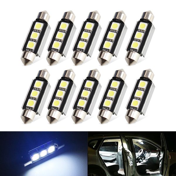 

10pcs car festoon led dome lights 31mm 36mm 39mm 41mm 3smd white 6000k universal reading lamps interior bulbs