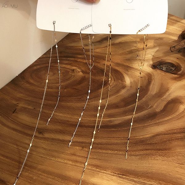

aomu s925 sterling silver pin korean new design fashion cotton pearl ball sequin long chain tassel drop earrings for women girl, Golden