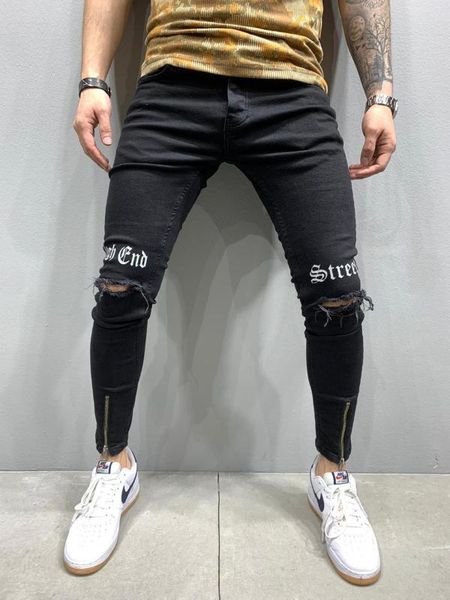 

черный конец молнии уличная slim fit denim джинсы, Blue