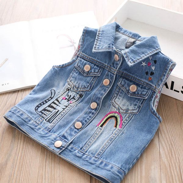 

23221 autumn j337-6 girl rainbow cat lapel denim children's wear children's clothing vest vest vest, Camo