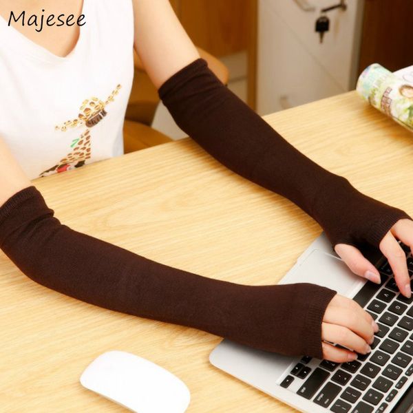 

arm warmers women solid knitting finger-less womens soft warm long all-match leisure korean style kawaii winter female trendy, Blue;gray