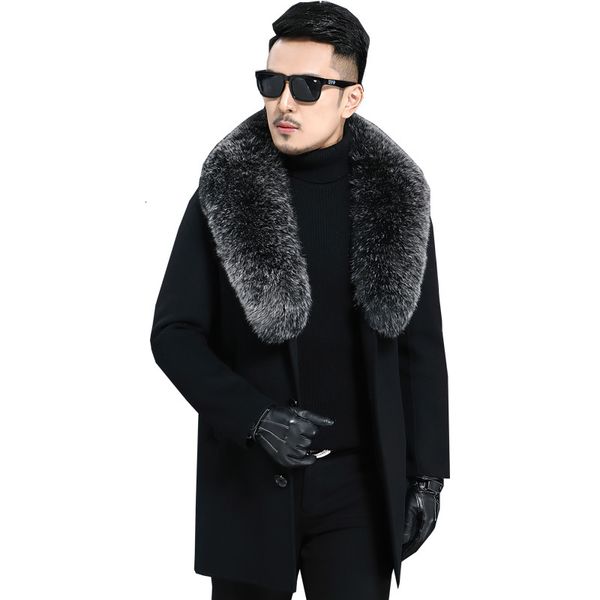 

men's winter jacket fur collar real wool coat men double-side woolen coats streetwear windbreaker jacket jlk18ad18009 my1922, Black