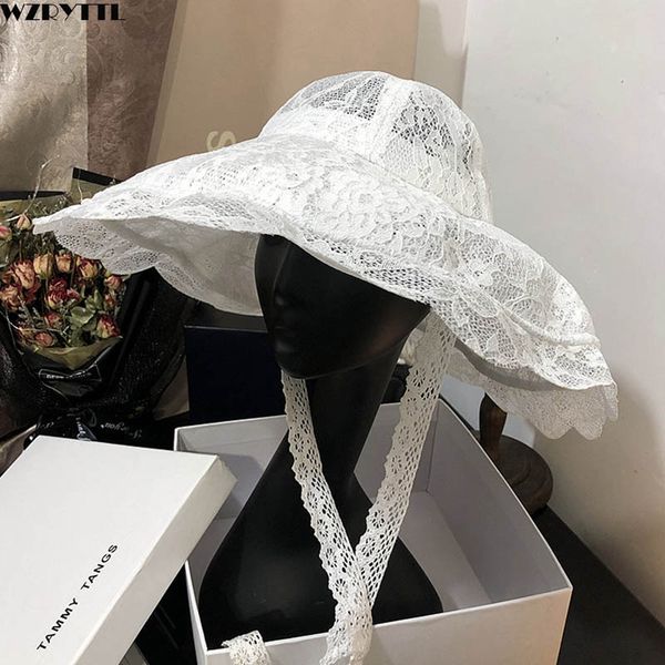 

new floppy lace hat summer big wide brim sun hat white black lace party wedding hats packable beach, Blue;gray