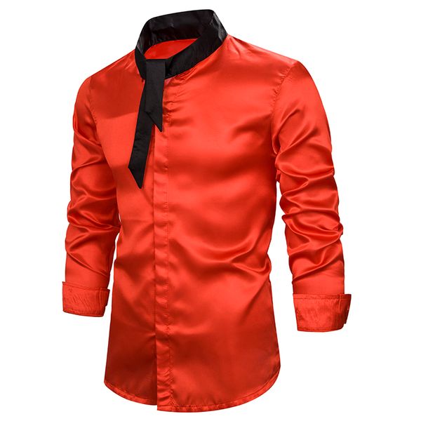 

markyi men's slim fit silk satin dress shirts wedding groom stage prom shirt men long sleeve button down shirt male, White;black