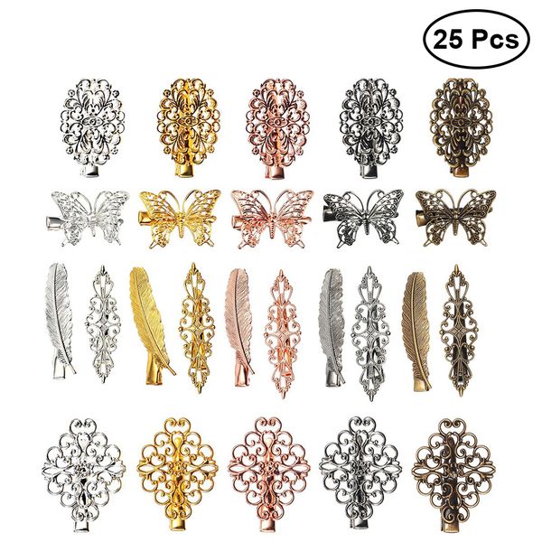 

25pcs vintage hair clips butterfly leaf flower hair accessories barrettes pins for ladies girls women headwear, Slivery;white
