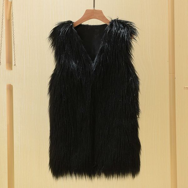 

deat] 2019 winter new pattern fashion leisure style sleeveless hairy water washing covered button v collar female vest ay004, Black;white