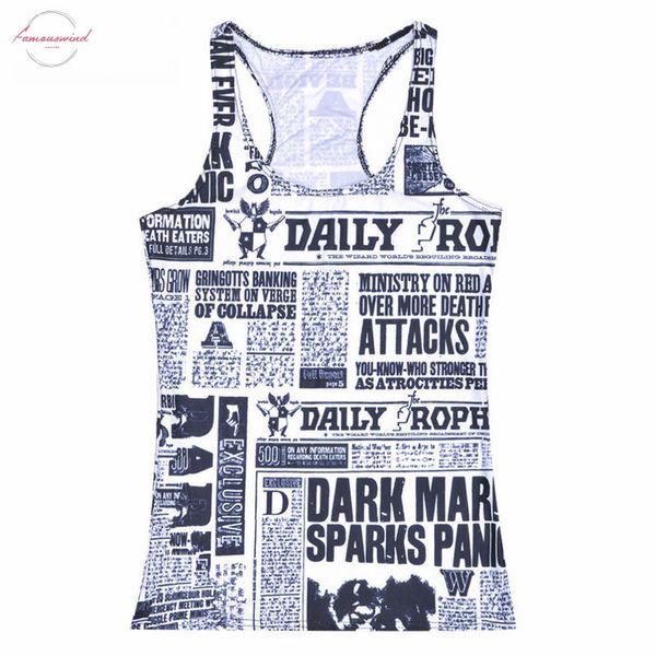 

summer women blouses strapless sleeveless digital print casual news newspapers words tank ladies vest, White