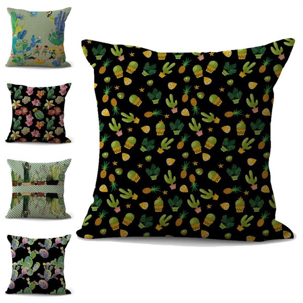 

tropical plant cactus ball pillow case cushion cover linen cotton throw square pillowcase cover drop ship 300783