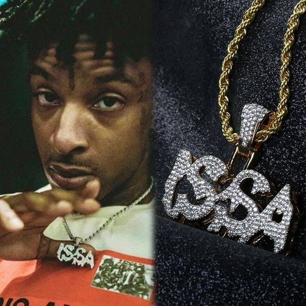 

hip hop iced out letter issa pendant necklace two tone plated mens bling bling jewelry gift, Silver