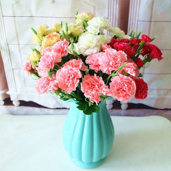 10 teste Bouquet di garofani artificiali Bouquet di emulazione coreana Bouquet da sposa con bouquet Madre trama regalo Decorazione di nozze Fiore T9I00379