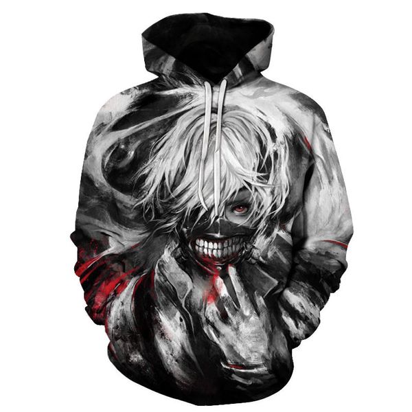 

tokyo ghouls 3d printing don't fade sportswear menswear hoodie animal casual streetwear, Black