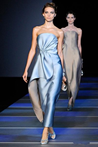 

fashion zuhair murad dresses evening wear strapless sleeveless party gowns tea length ruffle sheath formal dress vestidos de fiesta, Black;red