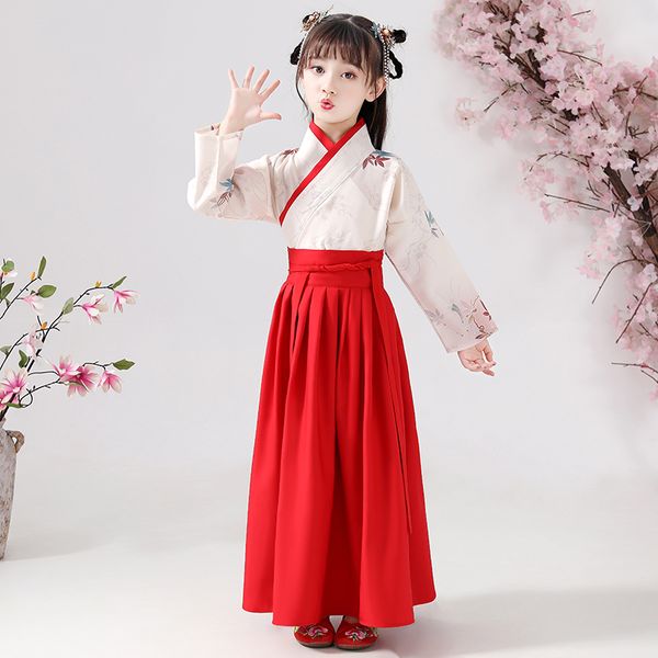 

традиционный китайский ханфу платье девушки китайский народный танец костюм дети классический танец одежда дети сценическое шоу одежда dn540, Black;red