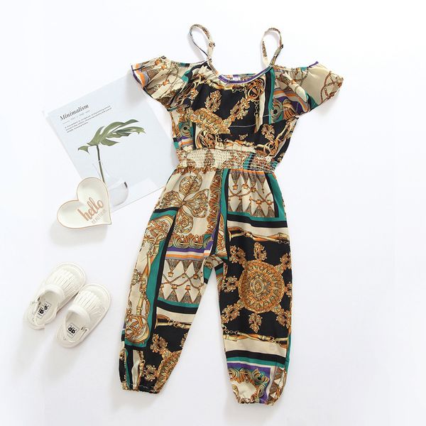 

girls 2019 summer new printed couture pants girls jumpsuit baby girl overalls, Blue