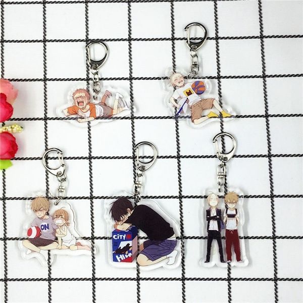 

anime man key chain acrylic women key holder couples keyring cute ring pendant zinc alloy porte clef he tian guang shan, Silver