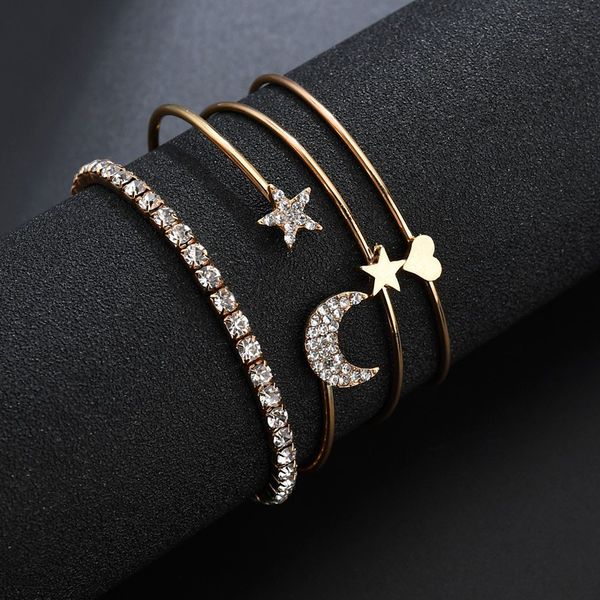 

vohe boho bangle elephant heart shell star moon bow map crystal bead bracelet women charm party wedding jewelry accessories, Black