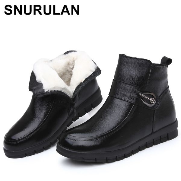

snurulan 2019 new winter women flat boots women woolen boots warm winter genuine leather mom shoes soft sole, Black