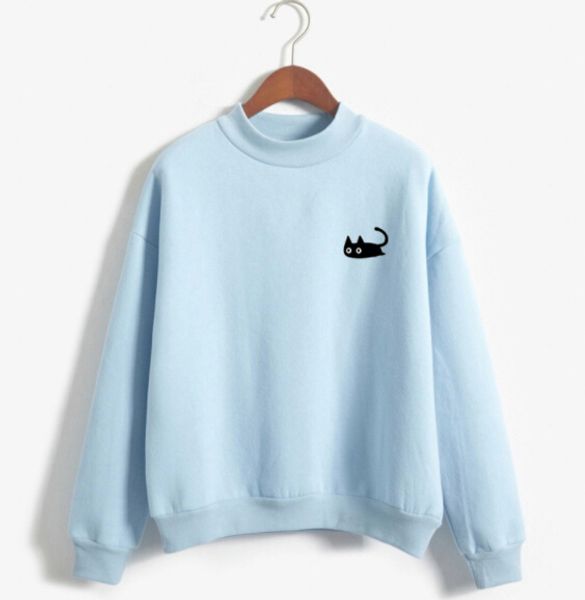 

women hoodies long sleeve pullover cat jumper sweatshirt casual autumn winter, Black