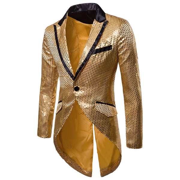 

mens notched lapel blazer gold shiny sequin nightclub prom suit jacket dj club stage singer costume homme blazer masculino xxl, White;black