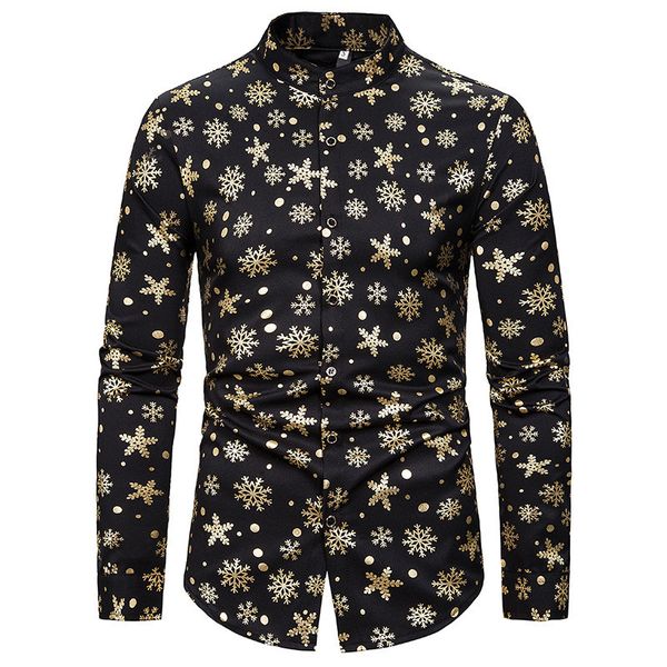 

christmas day mens casual shirts fashion stamping snow print mens designer shirts casual males clothing, White;black