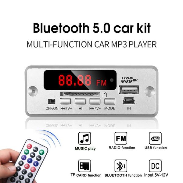 

bluetooth 5.0 car kit mp3 decoder board fm radio car mp3 player module wireless decoding board 5v-12v tf usb aux 3.5mm