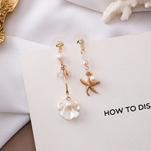 

korean asymmetry earrings gold color metal shell simulated pear earrings girl pendientes ear jewelry accessories holiday brimcos, Silver