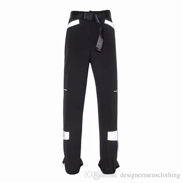 

women reflective pants autumn fashion high waist cargo pants with belt loose pencil pants womens causal clothing, Black;white