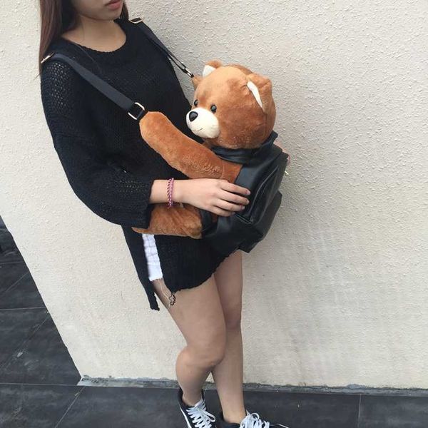 

winter women/girls fashion leather backpack plush teddy bear backpack/school bag fmous leisure small backpack bag
