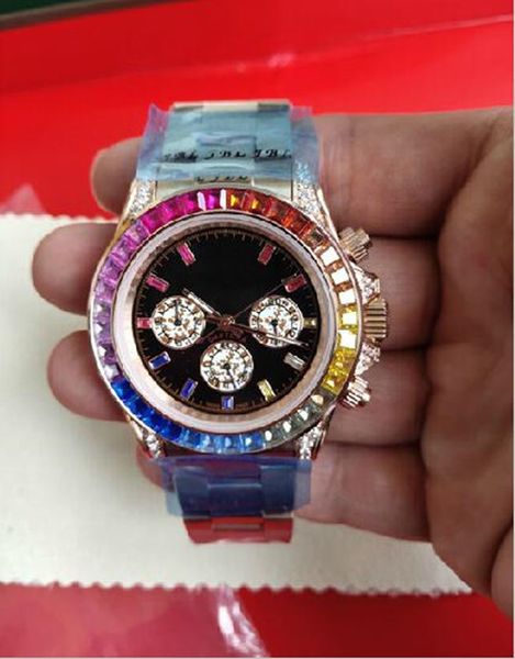 

classic rose gold diamond rainbow circle 116595 automatic mechanical men's women watch chronograph 40mm, Slivery;brown