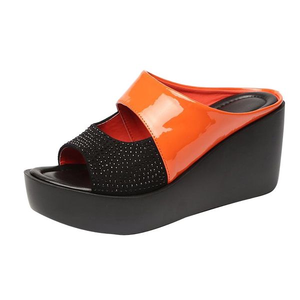

sagace women round head slip-on comfortable leisure shoes platform wedges fish mouth summer sandals thick bottom slippers x1214, Black