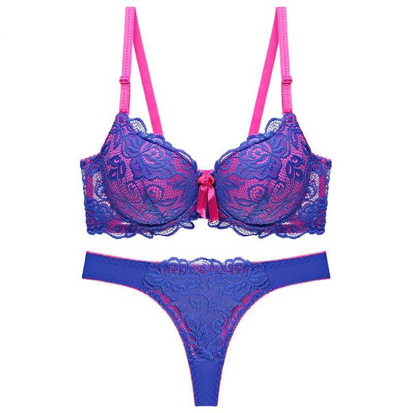 

new 2019 lace women bra set thong hollow out underwear panty set intimante bra brief lingerie set, Red;black