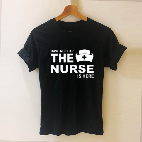 

have no fear the nurse is here print cotton t shirt custom gift black women, White